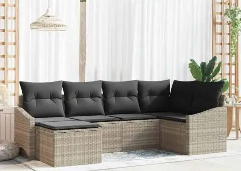 Set de canapele de grădină cu 6 piese și perne gri deschis din ratan polimer - 1/5