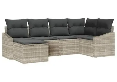 Set de canapele de grădină cu 6 piese și perne gri deschis din ratan polimer - 2/5