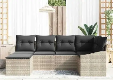 Set de canapele de grădină cu 6 piese și perne gri deschis din ratan polimer - 3/5