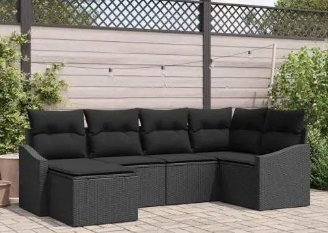 Set Canapea Grădină 6 Piese cu Pernuțe Negru Ratan Poli - 1/5