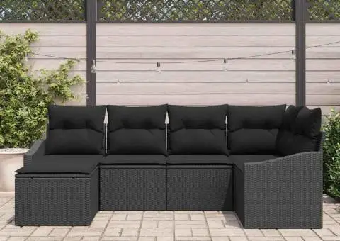 Set Canapea Grădină 6 Piese cu Pernuțe Negru Ratan Poli - 3/5