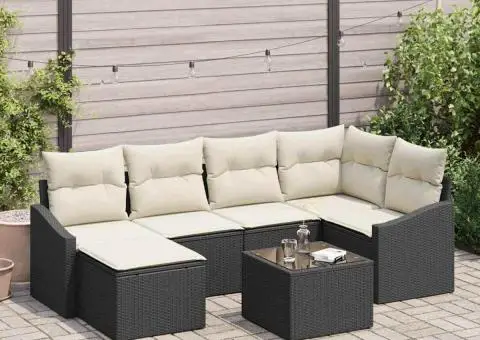 Set de canapele pentru grădină cu perne, ratan polimer maro - 1/5