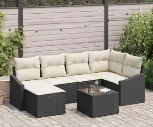 vidaXL Set de canapele pentru grădină cu perne, ratan polimer maro