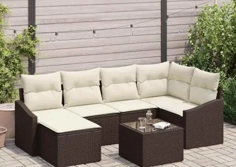 Set de canapea pentru grădină cu 6 piese și perne gri din ratan poli - 1/5