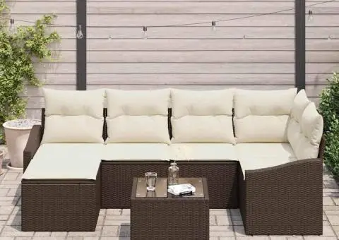 Set de canapea pentru grădină cu 6 piese și perne gri din ratan poli - 3/5