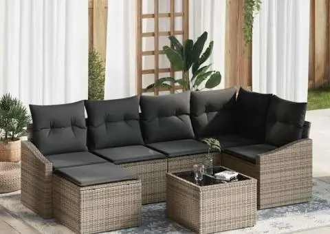 Set de Canapele de Grădină de 6 Piese cu Perne Ratan Poly Negru - 1/5