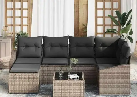 Set de Canapele de Grădină de 6 Piese cu Perne Ratan Poly Negru - 3/5