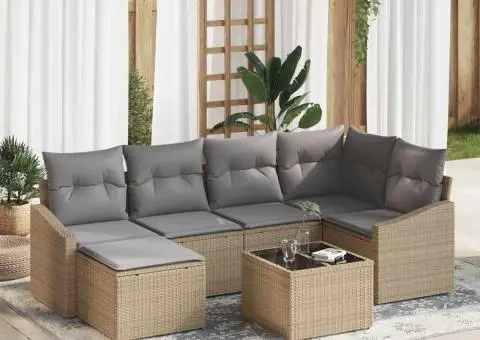 Set Canapea Grădină 7 Piese Perne Ratan Sintetic Negru - 1/5