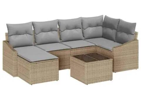 Set Canapea Grădină 7 Piese Perne Ratan Sintetic Negru - 2/5