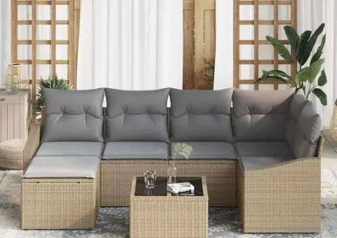 Set Canapea Grădină 7 Piese Perne Ratan Sintetic Negru - 3/5