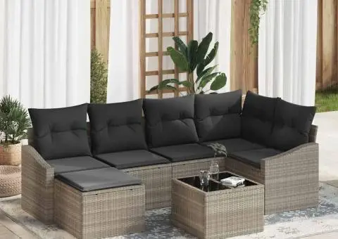 Set Canapea Grădină cu Pernuțe Gri Poliratan - 1/5