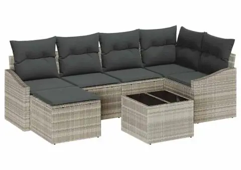 Set Canapea Grădină cu Pernuțe Gri Poliratan - 2/5