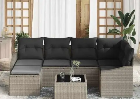 Set Canapea Grădină cu Pernuțe Gri Poliratan - 3/5