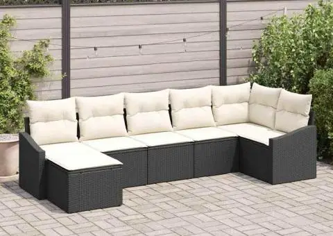 Set canapea grădină cu 7 piese și perne Negru Ratan Poli - 1/5