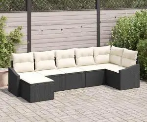 vidaXL Set canapea grădină cu 7 piese și perne Negru Ratan Poli