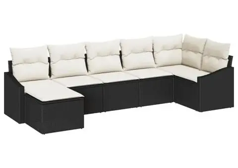 Set canapea grădină cu 7 piese și perne Negru Ratan Poli - 2/5