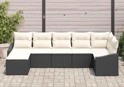 Set canapea grădină cu 7 piese și perne Negru Ratan Poli - 3/5