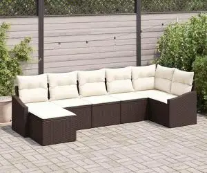 vidaXL Set de canapea de grădină cu pernuțe maro din ratan poli