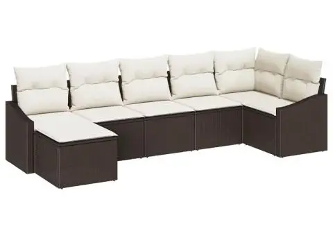 Set de canapea de grădină cu pernuțe maro din ratan poli - 2/5