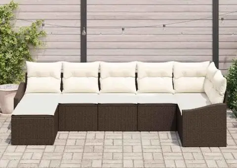 Set de canapea de grădină cu pernuțe maro din ratan poli - 3/5