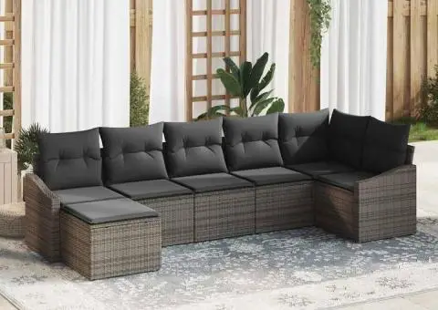 Set 7 Piese Canapea Grădină cu Perne Ratan Poli Gri - 1/5