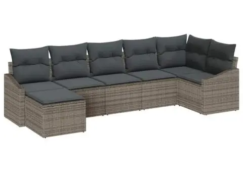 Set 7 Piese Canapea Grădină cu Perne Ratan Poli Gri - 2/5