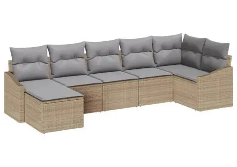 Set canapea de grădină cu 7 piese și perne Bej Poliratan - 2/5