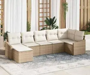 vidaXL Set canapea 7 piese cu perne Bej Poli Ratan