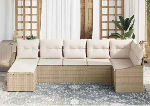 Set canapea 7 piese cu perne Bej Poli Ratan - 3/5