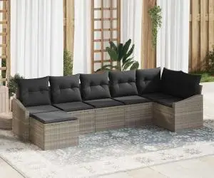 vidaXL Set de 7 Piese Canapea de Grădină cu Pernuțe Gri Deschis Ratan Poli