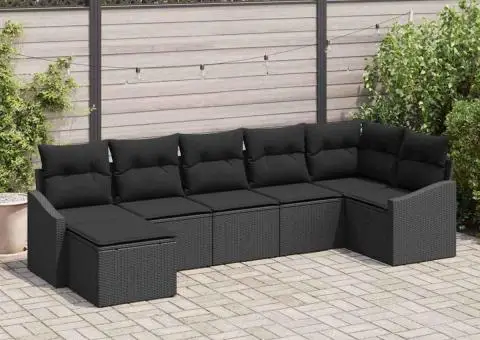 Set de canapea de grădină cu perne 7 piese Negru Ratan Poliester - 1/5