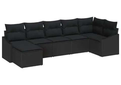 Set de canapea de grădină cu perne 7 piese Negru Ratan Poliester - 2/5