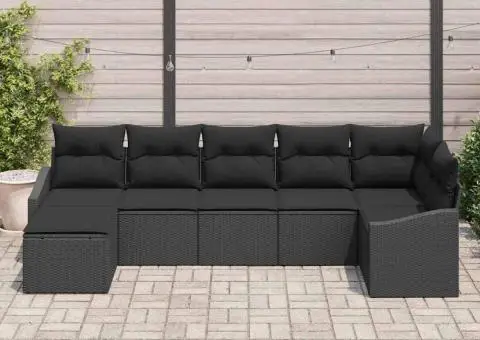 Set de canapea de grădină cu perne 7 piese Negru Ratan Poliester - 3/5