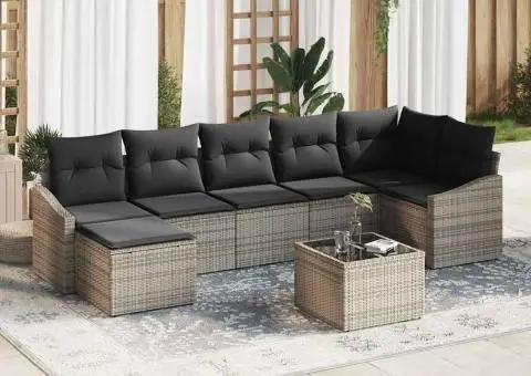 Set de canapele pentru grădină cu perne gri din ratan - 1/5