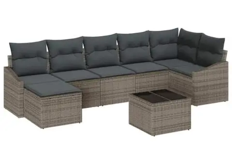 Set de canapele pentru grădină cu perne gri din ratan - 2/5