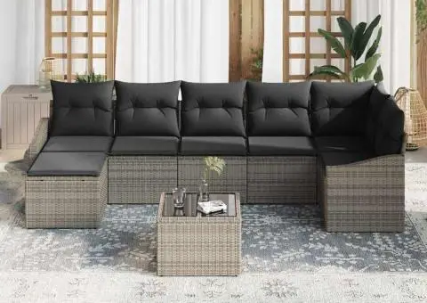 Set de canapele pentru grădină cu perne gri din ratan - 3/5