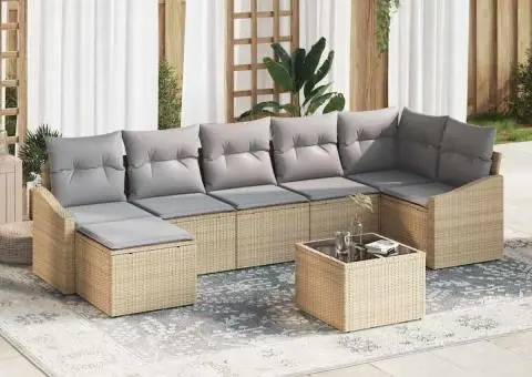 Set canapea gradina 8 piese cu perne Negru ratan polimer - 1/5