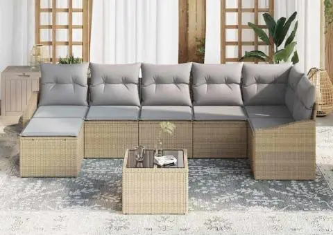 Set canapea gradina 8 piese cu perne Negru ratan polimer - 3/5