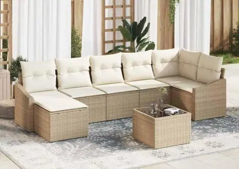 Set canapea grădină cu perne, bej, ratan poli - 1/5