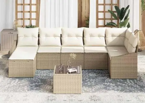 Set canapea grădină cu perne, bej, ratan poli - 3/5