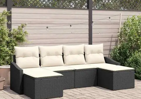 Set canapea grădină cu 6 piese și perne negru din ratan sintetic - 1/5