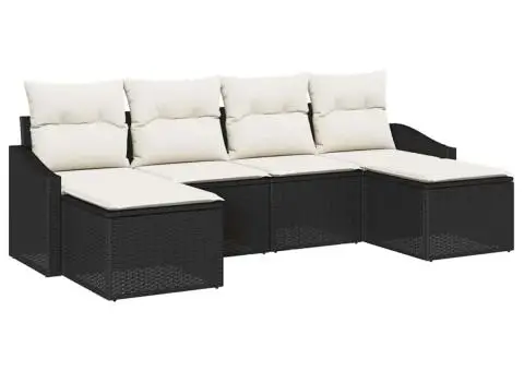 Set canapea grădină cu 6 piese și perne negru din ratan sintetic - 2/5