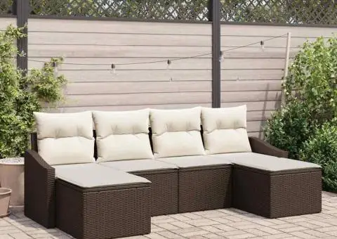 Set canapea grădină 6 piese cu perne maro din poliratan - 1/5