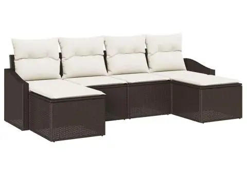 Set canapea grădină 6 piese cu perne maro din poliratan - 2/5