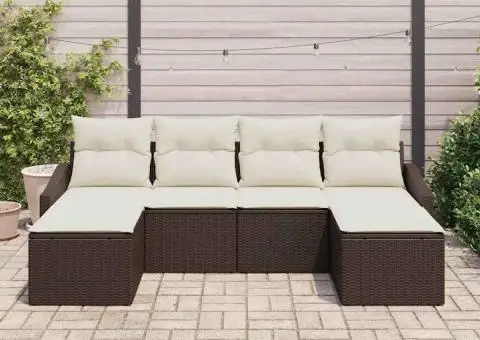 Set canapea grădină 6 piese cu perne maro din poliratan - 3/5
