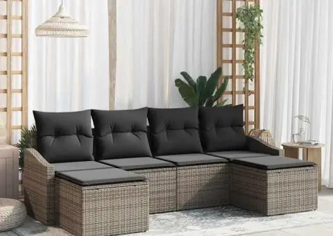 Set canapea de grădină cu 6 piese și pernuțe gri din ratan - 1/5