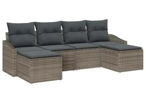 Set canapea de grădină cu 6 piese și pernuțe gri din ratan - 2/5