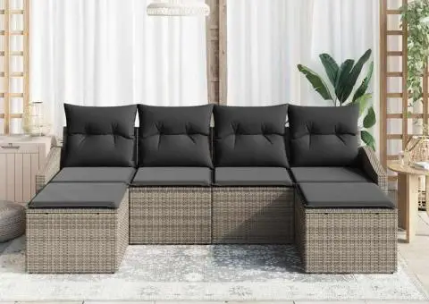 Set canapea de grădină cu 6 piese și pernuțe gri din ratan - 3/5