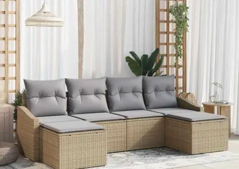 Set de Canapea cu 6 Piese cu Pernuțe Bej din Ratan Polimeric - 1/5