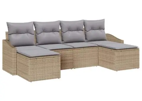 Set de Canapea cu 6 Piese cu Pernuțe Bej din Ratan Polimeric - 2/5